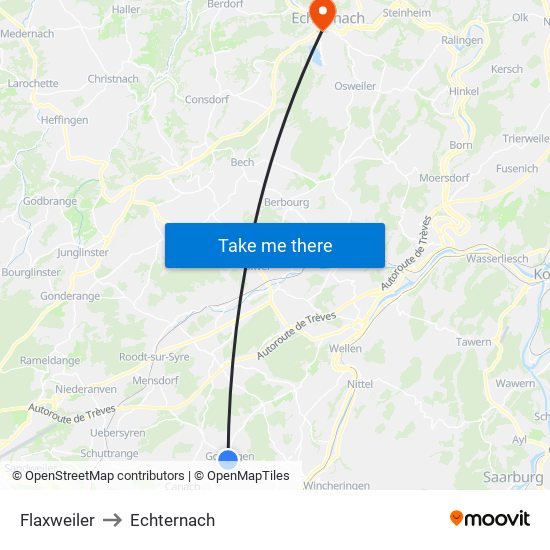 Flaxweiler to Echternach map