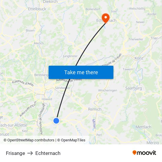 Frisange to Echternach map