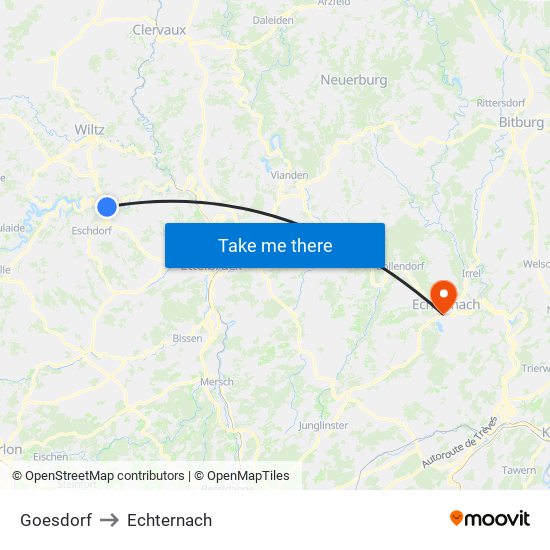 Goesdorf to Echternach map