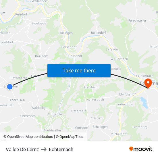 Vallée De Lernz to Echternach map