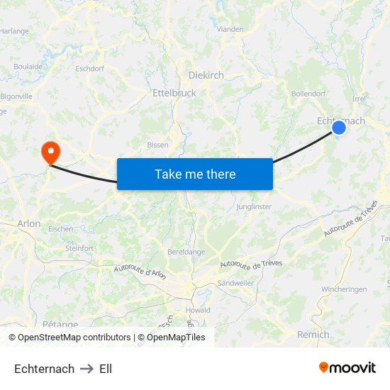 Echternach to Ell map