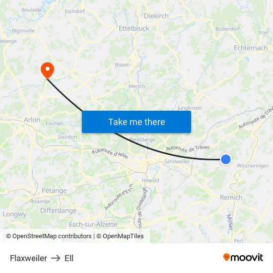 Flaxweiler to Ell map