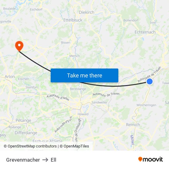 Grevenmacher to Ell map