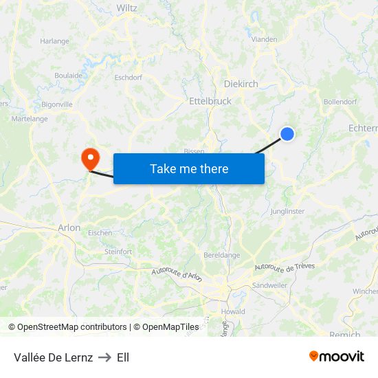 Vallée De Lernz to Ell map
