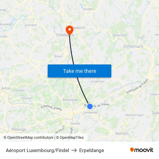 Aéroport Luxembourg/Findel to Erpeldange map
