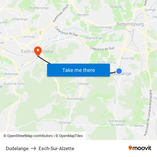 Dudelange to Esch-Sur-Alzette map