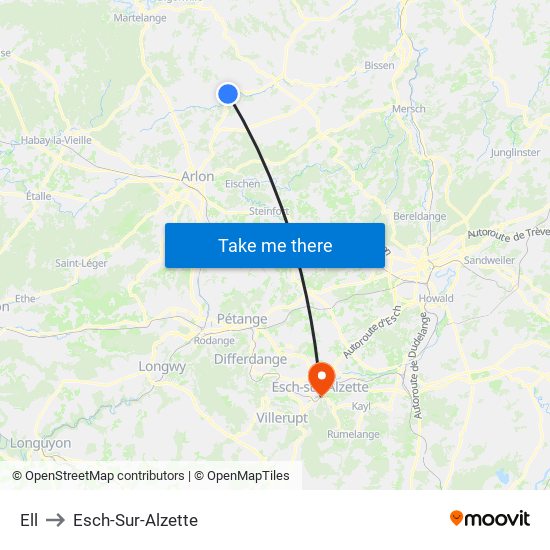 Ell to Esch-Sur-Alzette map