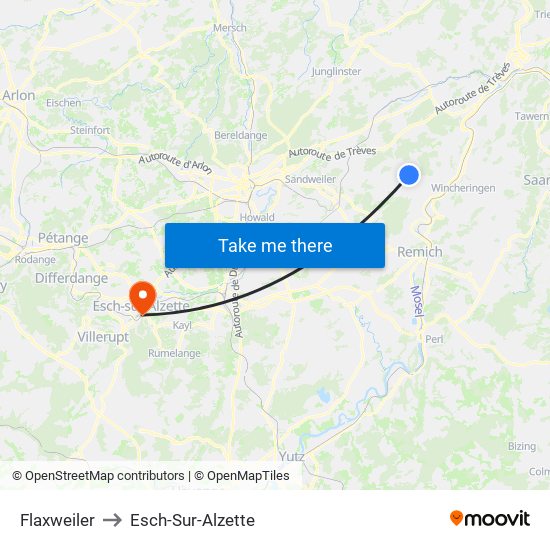 Flaxweiler to Esch-Sur-Alzette map