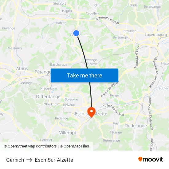 Garnich to Esch-Sur-Alzette map