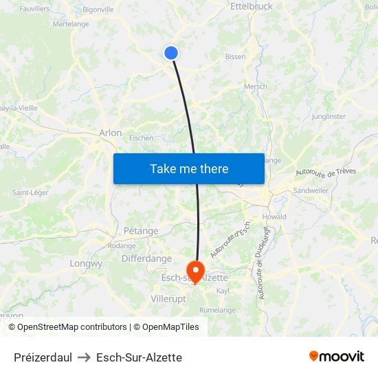 Préizerdaul to Esch-Sur-Alzette map