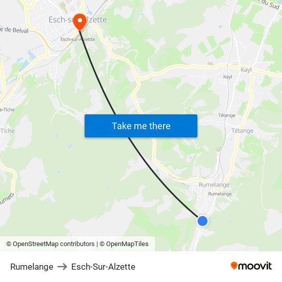 Rumelange to Esch-Sur-Alzette map