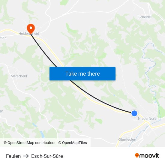 Feulen to Esch-Sur-Sûre map