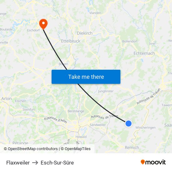 Flaxweiler to Esch-Sur-Sûre map