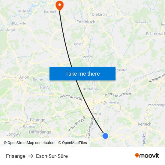 Frisange to Esch-Sur-Sûre map