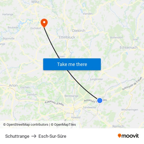 Schuttrange to Esch-Sur-Sûre map