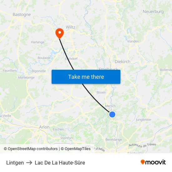 Lintgen to Lac De La Haute-Sûre map