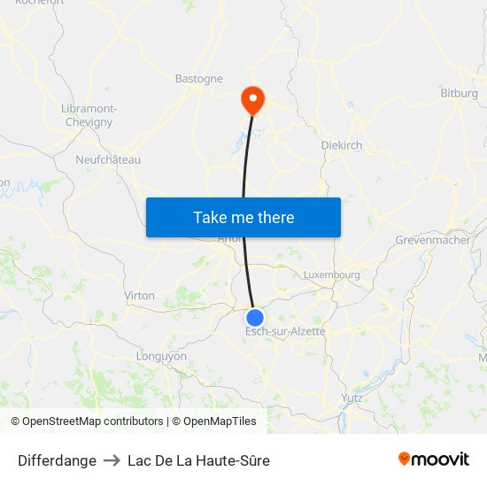 Differdange to Lac De La Haute-Sûre map