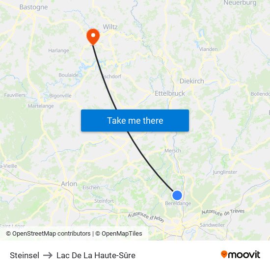 Steinsel to Lac De La Haute-Sûre map