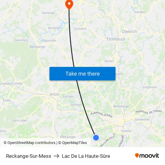 Reckange-Sur-Mess to Lac De La Haute-Sûre map