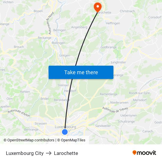 Luxembourg City to Larochette map