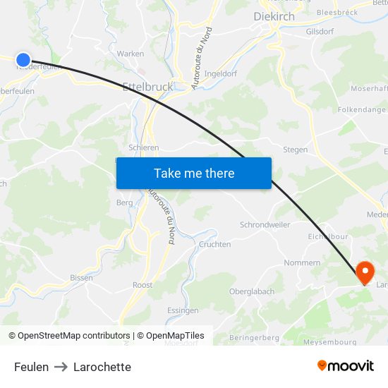 Feulen to Larochette map