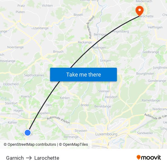 Garnich to Larochette map