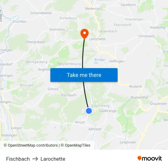 Fischbach to Larochette map