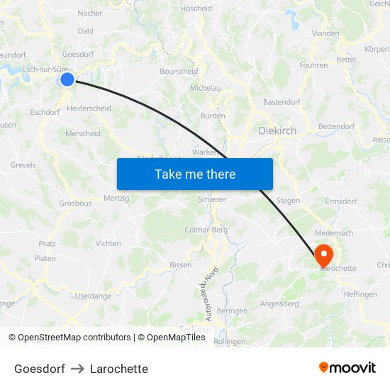 Goesdorf to Larochette map