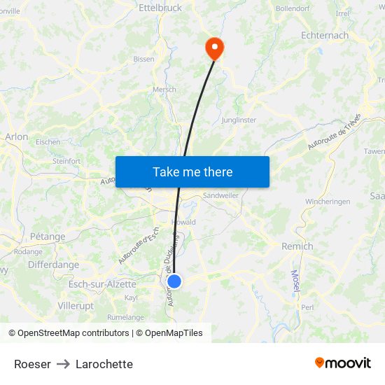 Roeser to Larochette map