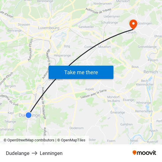 Dudelange to Lenningen map