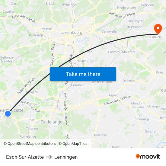Esch-Sur-Alzette to Lenningen map