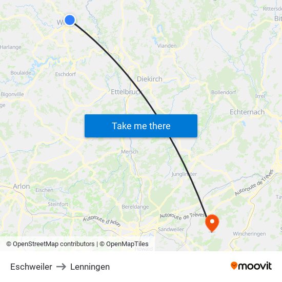 Eschweiler to Lenningen map