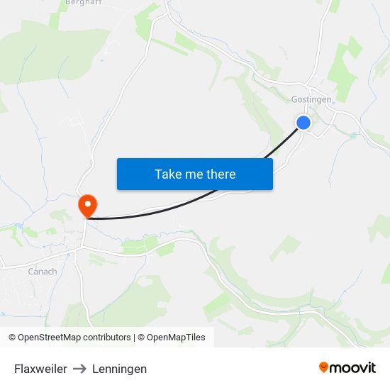 Flaxweiler to Lenningen map