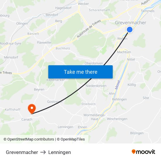 Grevenmacher to Lenningen map
