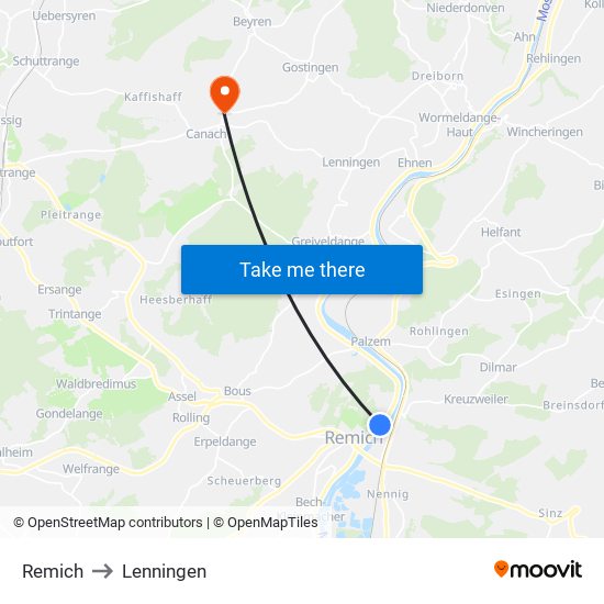 Remich to Lenningen map