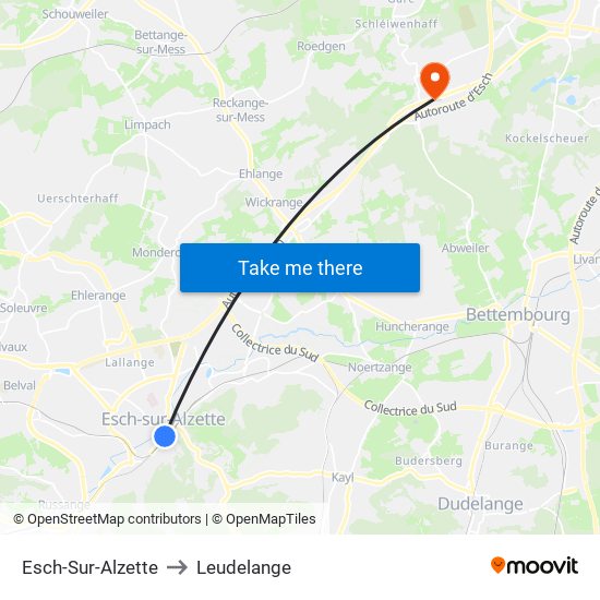 Esch-Sur-Alzette to Leudelange map