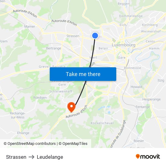 Strassen to Leudelange map