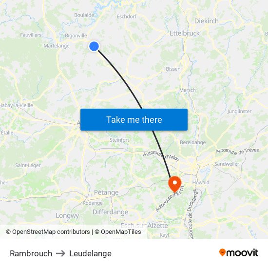 Rambrouch to Leudelange map