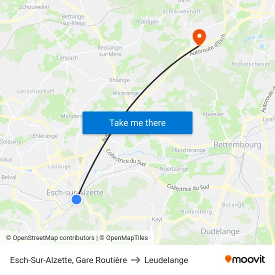 Esch-Sur-Alzette, Gare Routière to Leudelange map
