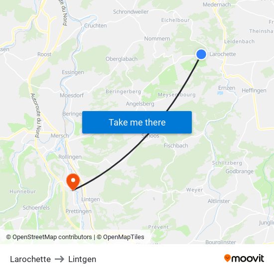 Larochette to Lintgen map