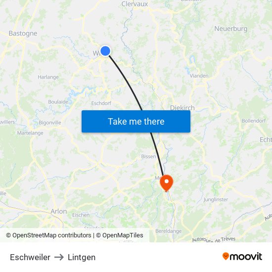 Eschweiler to Lintgen map