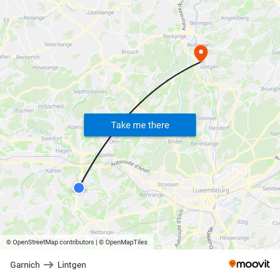 Garnich to Lintgen map