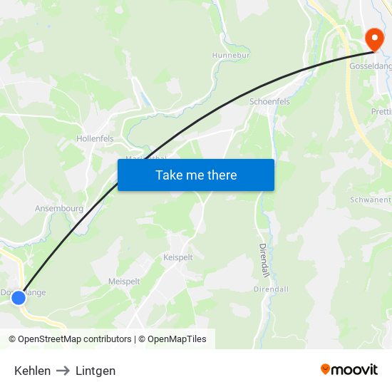 Kehlen to Lintgen map