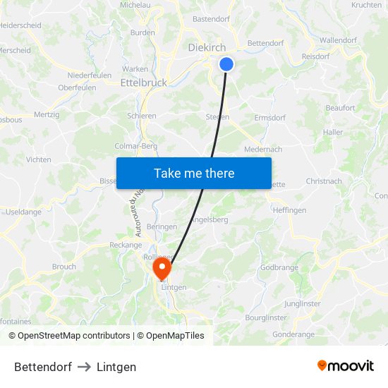 Bettendorf to Lintgen map