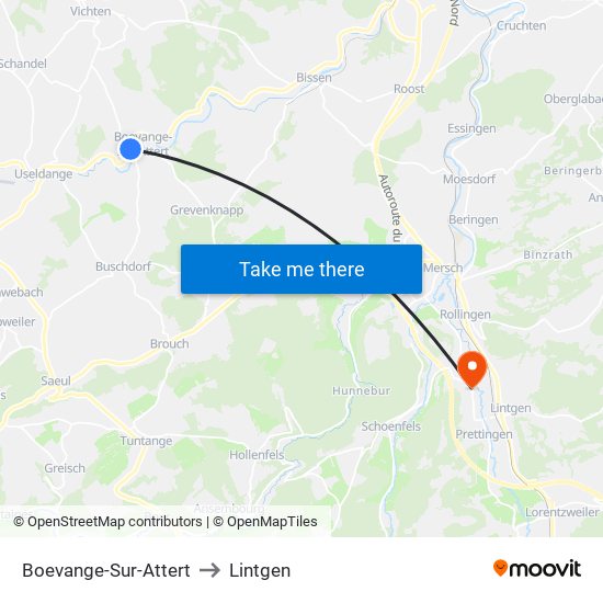 Boevange-Sur-Attert to Lintgen map