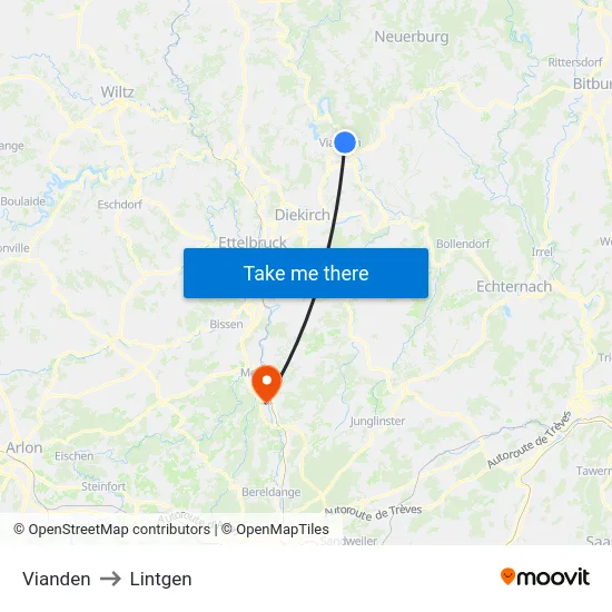 Vianden to Lintgen map