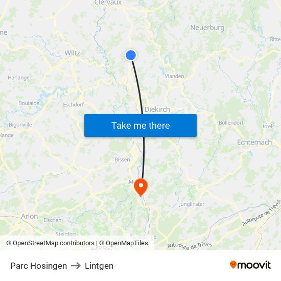 Parc Hosingen to Lintgen map