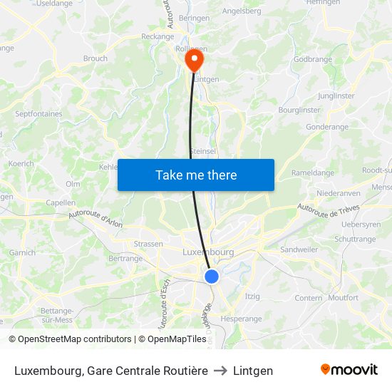 Luxembourg, Gare Centrale Routière to Lintgen map