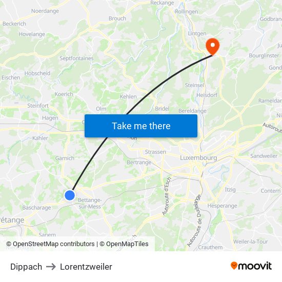 Dippach to Lorentzweiler map
