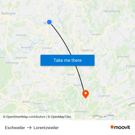 Eschweiler to Lorentzweiler map